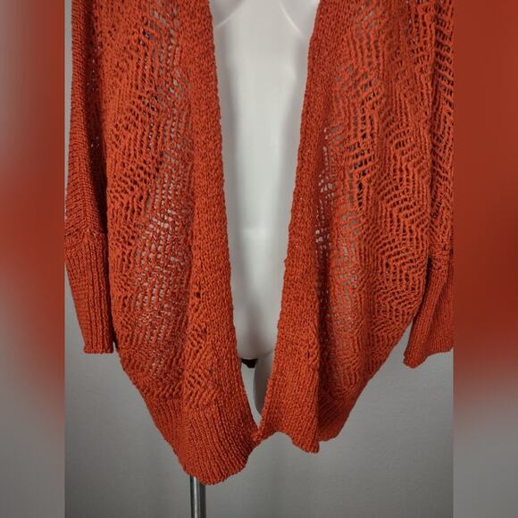 Tahari Burnt Orange Open Knit Cardigan Sweater Size Medium - Picture 9 of 13